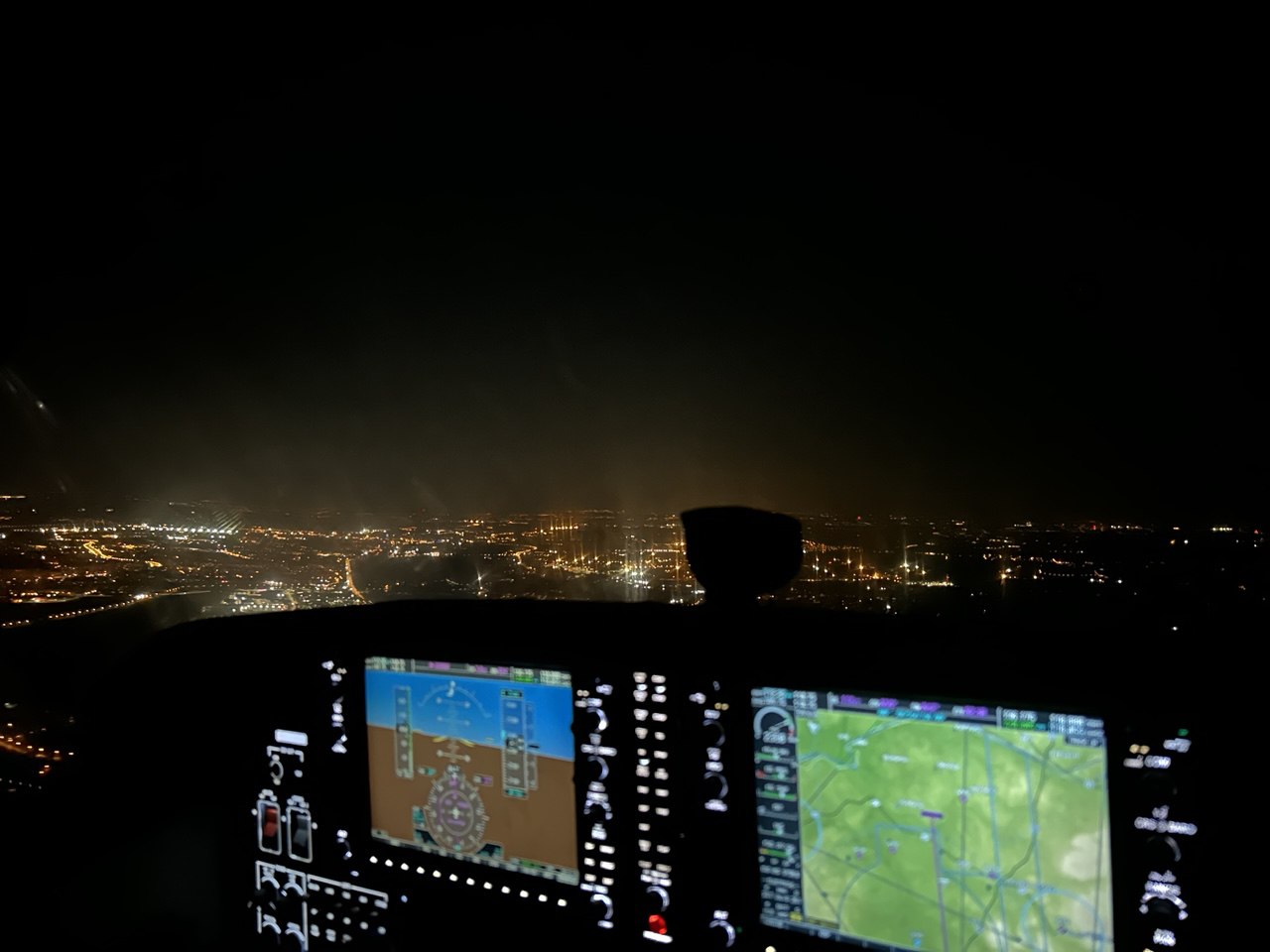 Cockpit illuminated at night